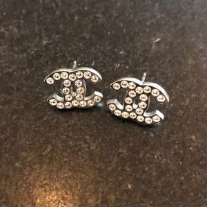 Chanel Crystal CC Logo Stud Earrings